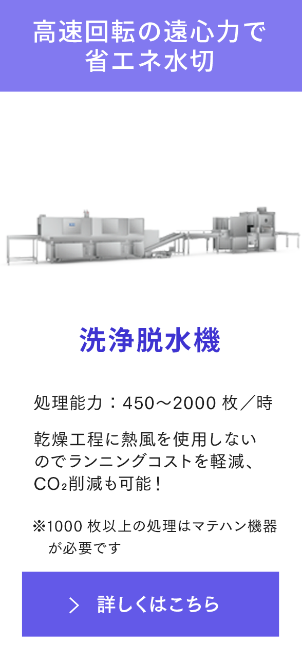 高速回転の遠心力で省エネ水切 洗浄脱水機