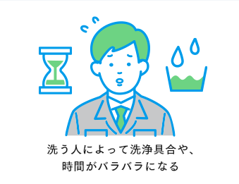 洗う人によって洗浄具合や、時間がバラバラになる