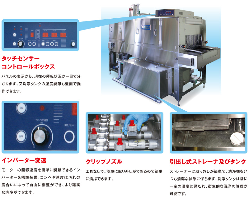 コンベヤ式容器洗浄機DCN115/DCN215の特長